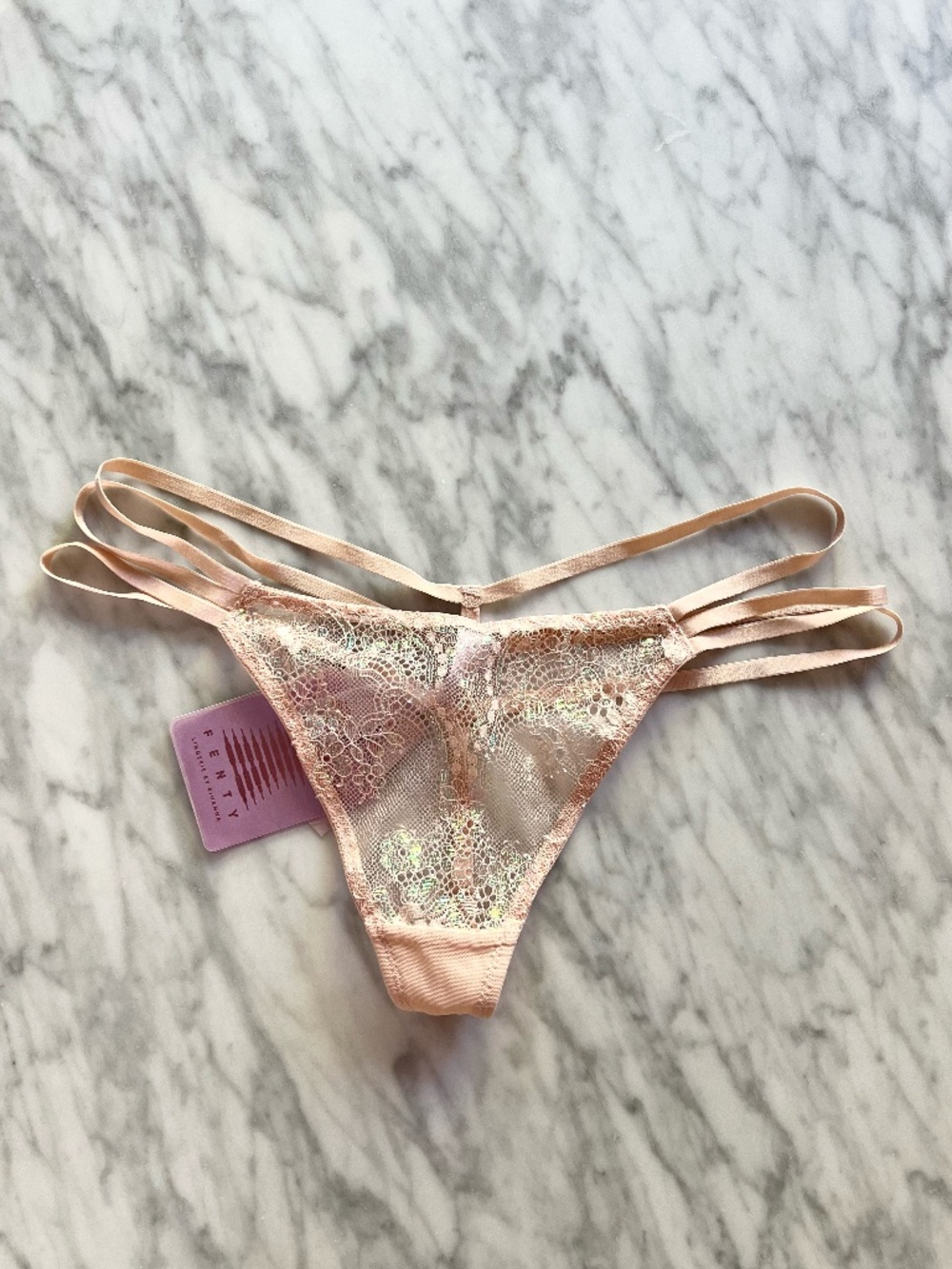 Savage X Fenty Hyper Real Metallic Lace Strappy G-String M NWT